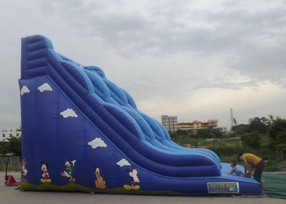 Slayt Mavi Renkli Çizgi Film Karakterleri ile Şişme Bouncy Kalesi Basılı