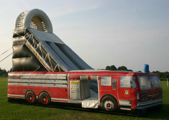 Firetruck Baskılı Şişme Bouncy Slayt 9mx4m Yüksek Gerilme Güçlendirilmiş Puan