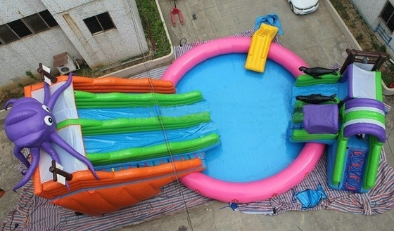 Açık PVC Şişme Su Parkı OEM Havuz Su Kaydıraç ile Özelleştirilmiş