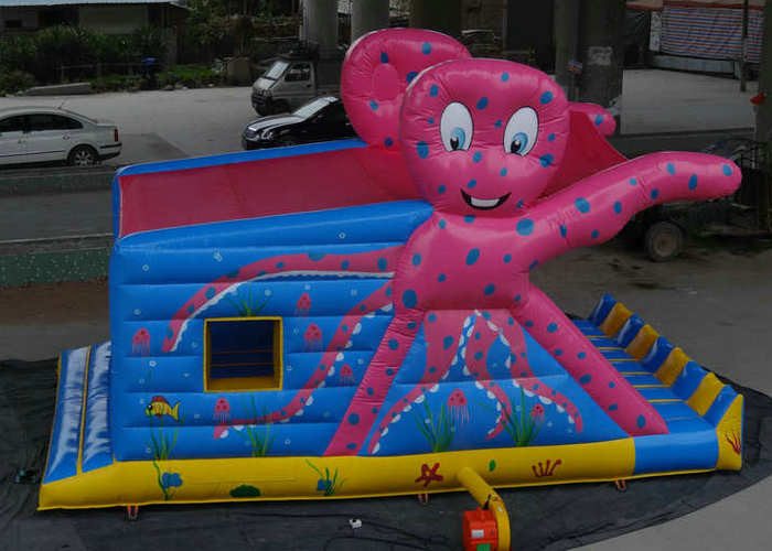 Ahtapot Desenli Şişme Bouncy Kalesi Slaytlı Renkli Baskı